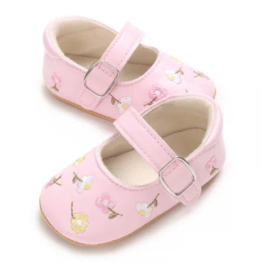 0-18Months New baby girl shoes embroidered party dress, the first non slip rubber sole baby girl crib shoes 2