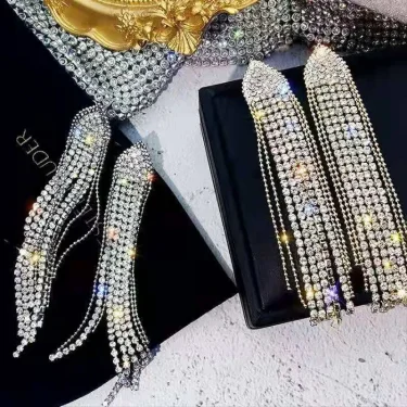 Long Tassel Earrings for Women Korean Crystal Leaf Drop Earring Girls Accessories Statement Gold Color Brincos Jewelry Gifts 2