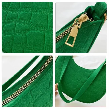 Fashion Women Shoulder Bag Felt PU Leather Solid Color Underarm Bag Crocodile Pattern Crescent Saddle Bag Female Casual Handbags 6