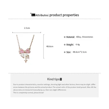 Sweet Pink Bow Necklace Ladies Fashion Sparkling Rhinestone Star Shape Pendant Clavicle Chain Delicate Wedding Accesories 5