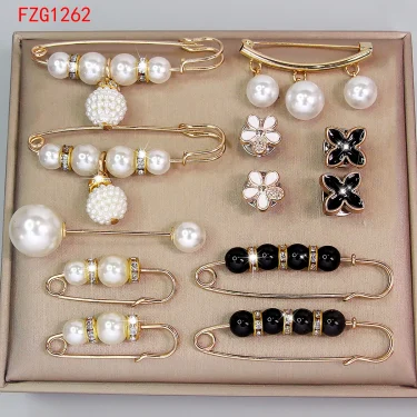 12-piece Set Of Women's Pants To Close The Waist Pin Anti-glare Pearl Buckle Brooch Girls Holiday Jewelry Gifts 1