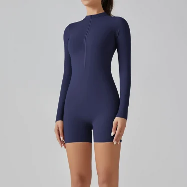 Zipper Tracksuit Set Women Yoga Jumpsuit Stand Collar Half Long Sleeved High Waist Butt Lift Fitness Sports Bodysuit Leggings 5