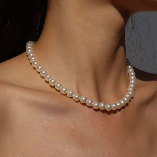 2025 Trend Wedding Party Jewelry Big Pearl Choker Necklace For Women Elegant White Imitation Pearl Necklaces X0172 1