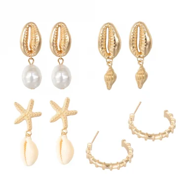 Bohemia Shell Starfish Dangle Earring set For Women Summer Beach Pearl Conch Drop Geometric Earring Girls Fashion Jewelry 6
