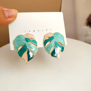 925 Silver Needle Modern Jewelry Exaggerated Leaves Earrings 2021 New Trend Popular Green White Geometric Earring For Women Gift 5