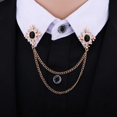 Fashion Tassel Crystal Cross Chain Brooch Women's Shirt Collar Pins and Brooches Personality Lapel Pin Buckle Women Accessories 2