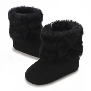 0-18M baby shoes Girls winter plush comfort snow boots cute bow cotton shoes baby soft soled non-slip toddler shoes 5