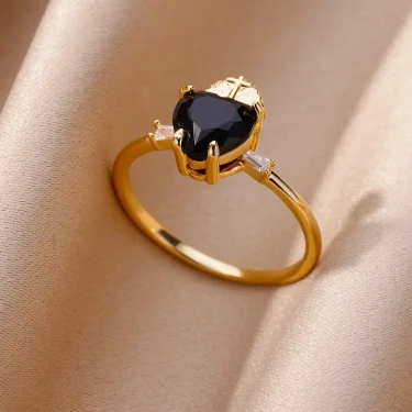 Gold Color Stainless Steel Ring for Women Colorful Cubic Zircon Heart Opening Adjustable Ring Fashion Jewelry Wedding Gift 5