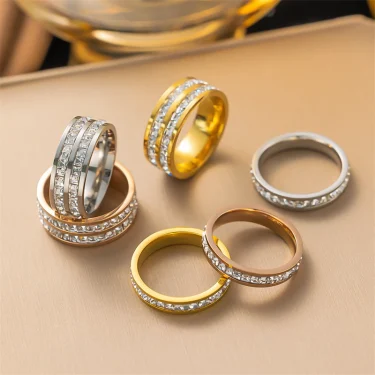 316L Stainless Steel Fashion Fine Fine Jewelry 3 Metal Colors Embedded Dazzling Single Double Row Zircon Rings For Women Male 2