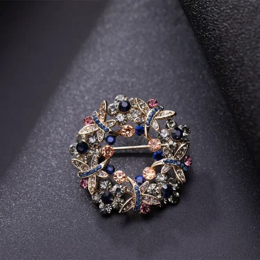 High-end exquisite temperament wreath color rhinestone brooch hollow inlaid zircon brooch 3