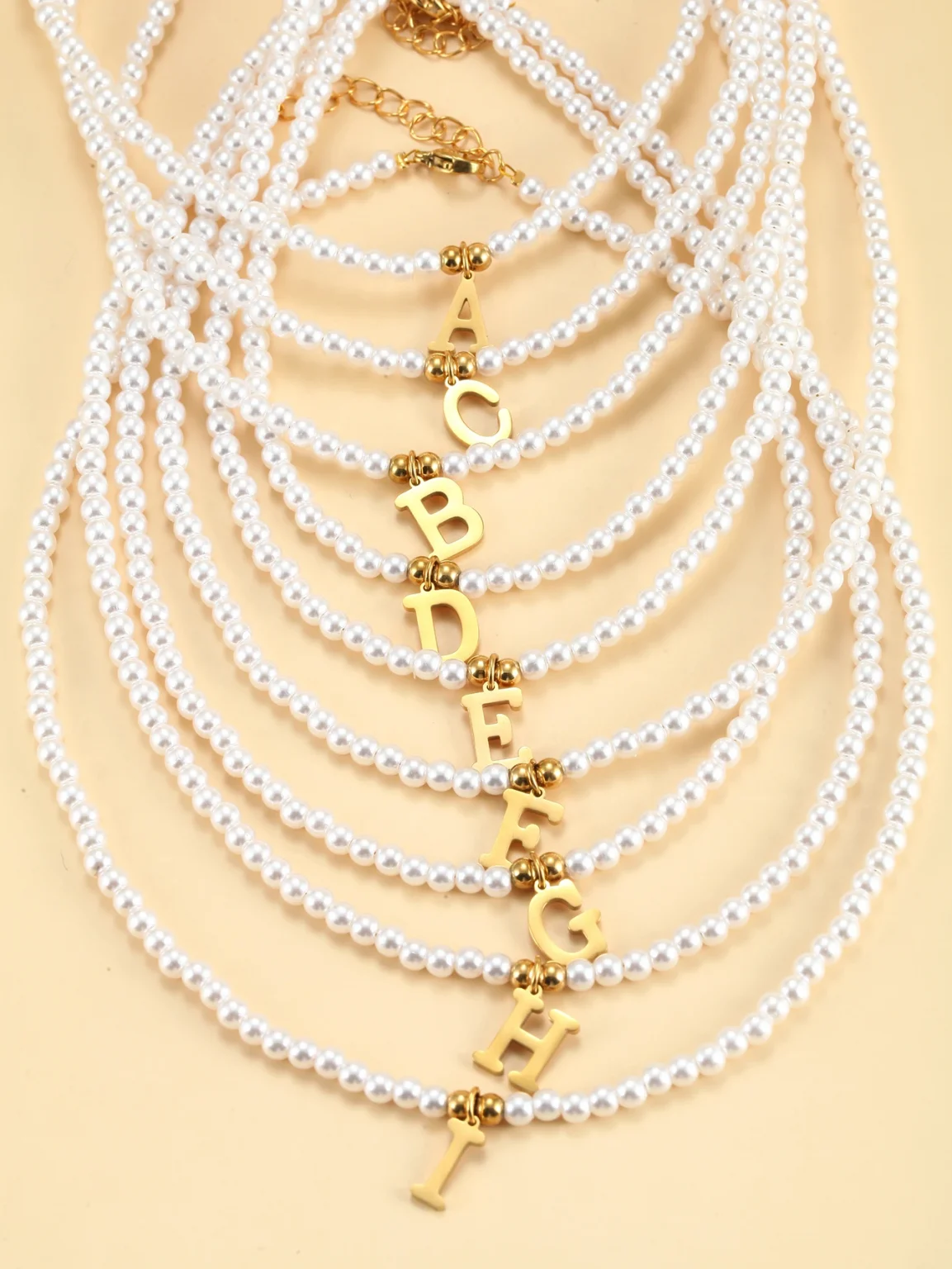 Stainless steel letters initial pendant necklace diy name Simulated pearls Bead Necklaces for Women Pearl Woman's Choker jewelry 6