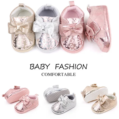 Baby Shoes Cute Bowknot Baby Girl Beautiful Shoes for 0-6-12 Months Soft High-quality Shiny Glitter New Fahion for Babys 1