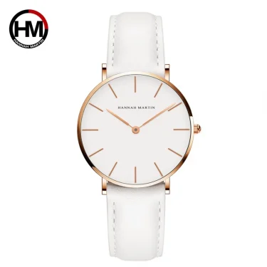 Hannah Martin Japan Quartz Simple Women Fashion Watch White Leather Strap Ladies Wrist Watches Brand Waterproof Wristwatch 36mm 1