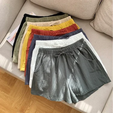 Casual Linen Shorts Women Gym Workout Shorts Cotton Short Pants High Waisted Black Ladies Short Femme Women Shorts Sport Femme 2