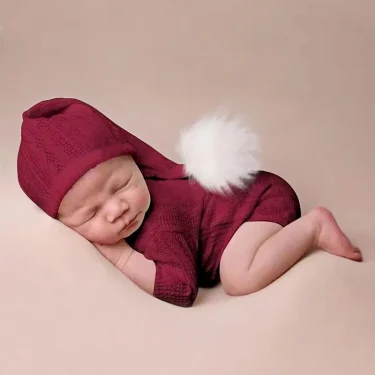 Ylsteed 2 Pieces Set Newborn Photo Shooting Clothes Knitting Baby Boy Jumpsuit with Pompom Hat Infant Photography Props 2