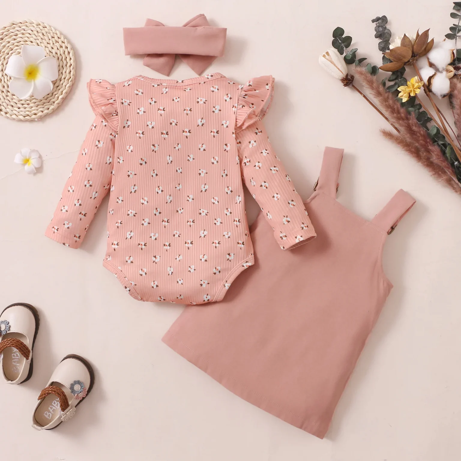 Ma&Baby 0-18M Newborn Infant Baby Girl Clothes Set Floral Ruffles Romper Corduroy Dress Overall Outfits Autumn Spring D84 2