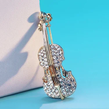 Exquisite Rhinestone Violin Cello Brooches Crystal Musical Instruments Brooch Pins For Women Unisex Clothing Backpack Jewelry 1