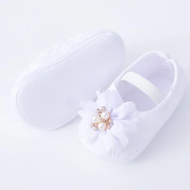 0-18months Baby Girls Shoes And Headband Soft Sole Non-Slip Pearl Flower Princess Wedding Dress Crib Shoes For Newborn Girls 3