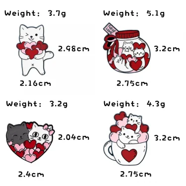 Romantic Candy Cats Brooch for Couples Cute 'Full with Love' Kitties Wink Enamel Pin Cartoon Animal Badge Valentine's Day Gifts 6