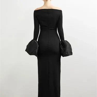 Nsauye Elegant Party Dress For Women Vintage Bud Long Sleeve Sexy Evening Fashion Wrap Night Club Black Dress Off Shoulder 2