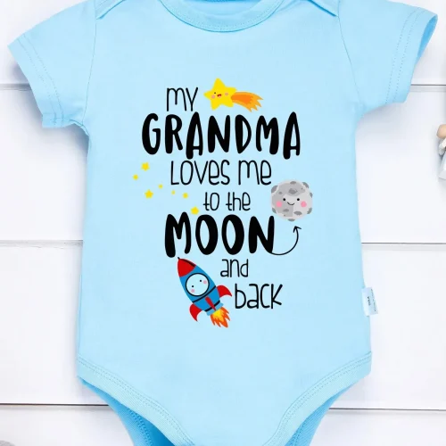 Baby Boys Girls Triangle Bodysuit My Grandma Loves Me To The Moon & Back Letter Print Newborn Cute Short Sleeve Triangle Romper 1