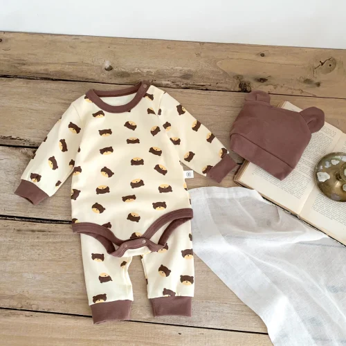 Spring Baby Boys Girls Clothes Cotton Long Sleeved Top + Pant + Hat Three Piece Set Baby 0-2 Years Old Newborn Suit 1