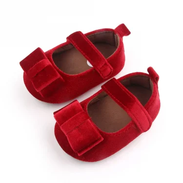 New Year Christmas Prewalker Newborn Baby Girl Princess Red Bow Walking Shoes TPR Sole Anti Slip 0-18 Months Baby Casual Shoes 2