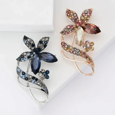 Rhinestone Flower Brooches for Women Unisex Botanical Pins Event Party Backpack Decoration Clothes Accessories 2