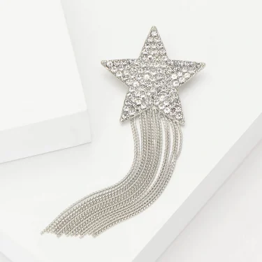 Tassel Shooting Star Pins for Women Unisex Rhinestone Star Brooches Office Party Friend Gifts Jewelry Accessories 1
