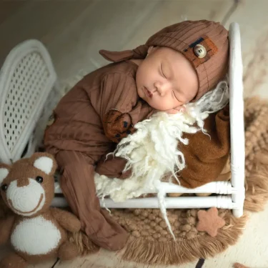 Ylsteed Newborn Photography Clothes Baby Boy Patchwork Jumpsuit Hat Set Baby Photography Props Newborn Shooting Outfit 1