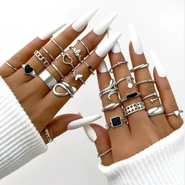 Boho Gold Color Rings Set For Women Fashion Cubic Zircon Heart Star Moon Flower Finger Rings Female Simple Trendy Jewelry Gifts 5