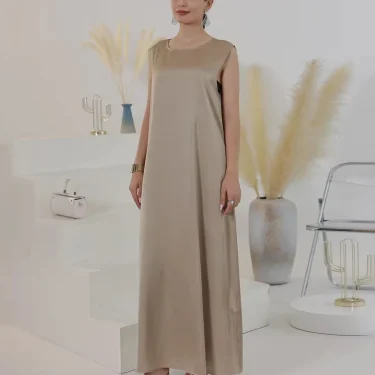 Basic Plain Under Satin Abaya Inner Dress High Quality White Sleeveless Slip Dresses White Plain EID Ramadan Islamic Clothing 1