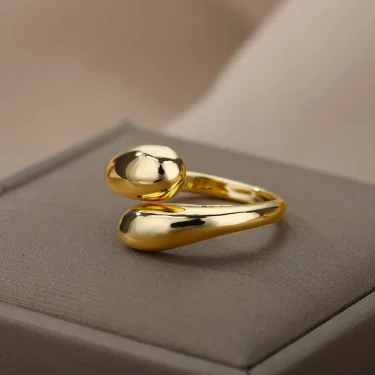 Stainless Steel Rings For Women 2025 Trend Open Gold Color Double Bead Ball Ring Wedding Aesthetic Jewelry Couple Gift anillos 1