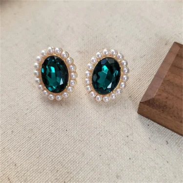 Vintage Double Layer Pearl Necklace Emerald Pearl Earrings Choker Women Elegant Clavicle Chain Banquet Party Fashion Accessories 6