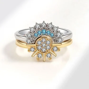 LATS New Adjustable Stackable Sparkling Moon Sun Star Ring for Women Girls Couple Elegant Jewelry Set Wedding Party Gifts 5