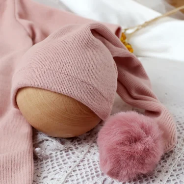Ylsteed 3 Pieces Set Newborn Jumpsuit Tail Pom Hat Set with Mini Doll Pink Baby Photography Outfit New born Girl Photo Props 4
