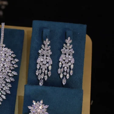 Fashion White 5A CZ Zirconia Leaf Earring Necklace for Women Bridal Weddings Jewelry Set Bijoux Femme Ensembl 3