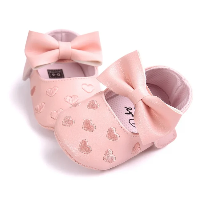 Meckior Baby Shoes Classic Dress Cute Bow-knot Heart Anti-slip Soft Sole First Walkers Infant Baby Girls Toddler Shoes 0-18m 5