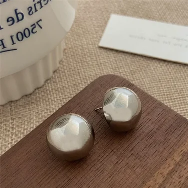 European Style Punk Fashion Geometric Half Metal Big Ball Round Stud Earrings for Women Girls Party Accessories 5