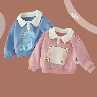 Autumn Infant Baby Girl Sweatshirt Animal Print Long Sleeve Newborn Girl Polo Shirt Striped Casual Toddler Girl Cotton Tops 2