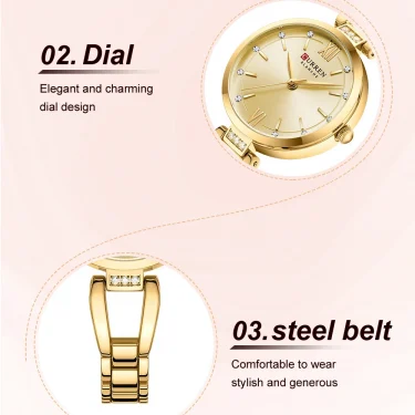 CURREN Luxury Hight Quality Quartz Watch Fashion Charming Rhinestones Stainless Steel Band Women's Wristwatches 2