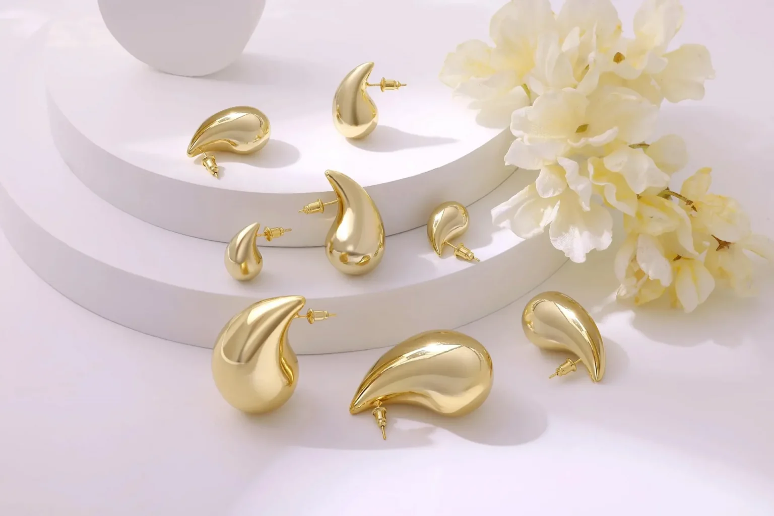 Shevalue Women Gold Teardrop Earrings Lady Chunky 14K Gold Plated Simple Water Drop Shape Earrings with 925 Sterling Silver Post 5