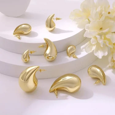 Shevalue Women Gold Teardrop Earrings Lady Chunky 14K Gold Plated Simple Water Drop Shape Earrings with 925 Sterling Silver Post 5
