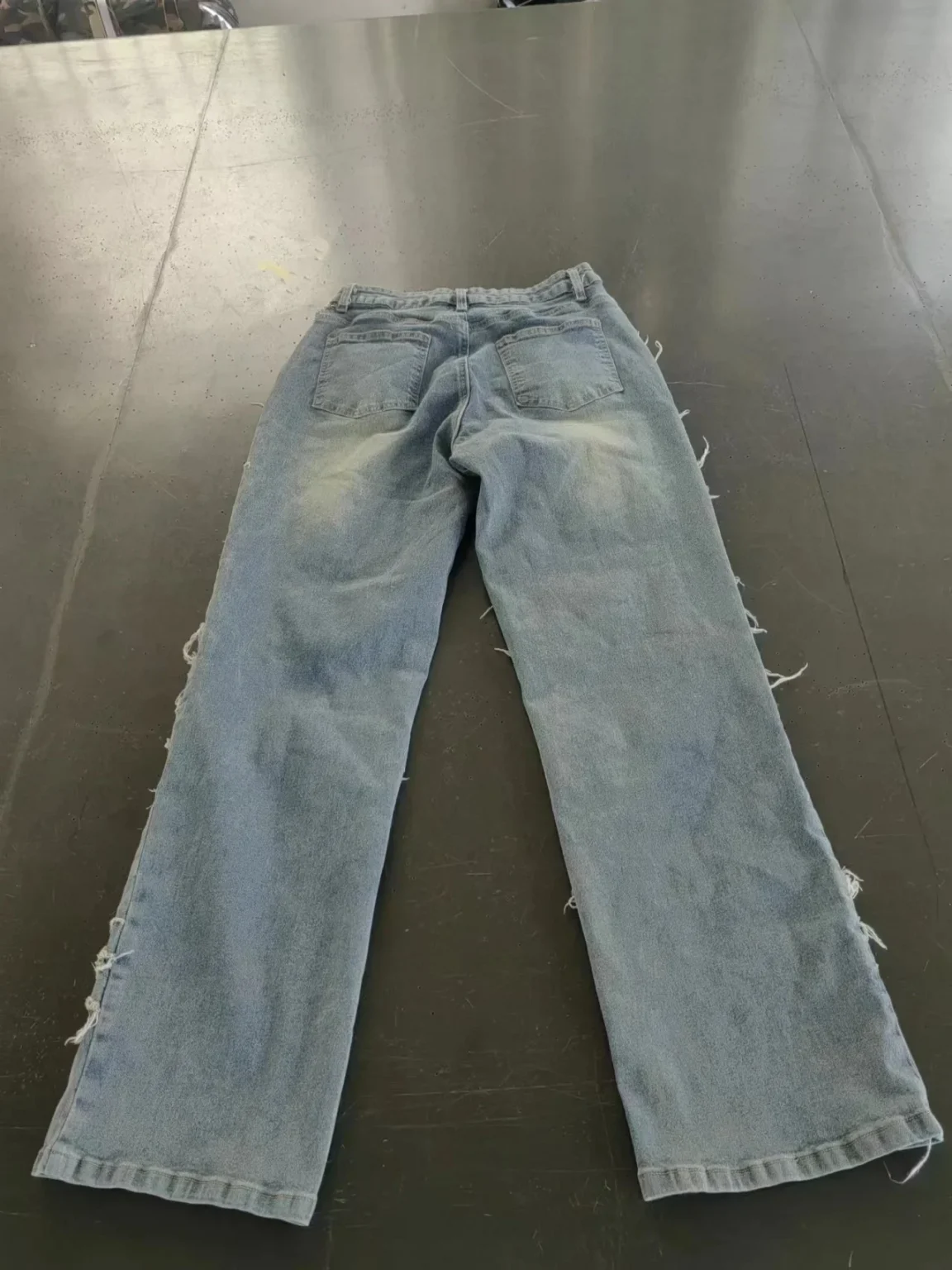 Street of Europe and America Ripped Washed Patchwork Tassel Jeans, Ladies Autumn New Fashion Leisure Straight Barrel Long Jeans 6