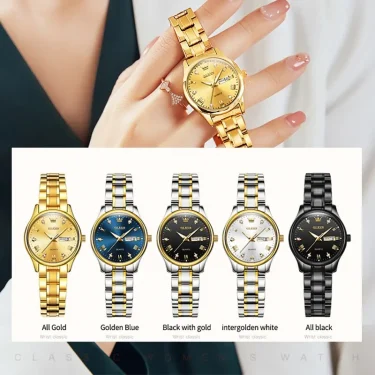 OLEVS Women Wrist Watch Original Watches for Ladies Waterproof Stainless Steel Luxury Quartz Woman Wristwatch Gold Reloj Hombre 4