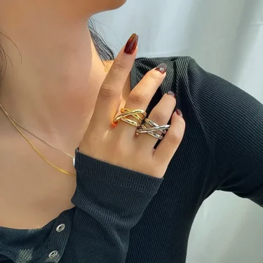 Stainless Steel Jewelry Minimalist Metal Gold Color PVD Plated Opening Ring for Women Bagues Pour Femme Party Gift Dropshipping 2