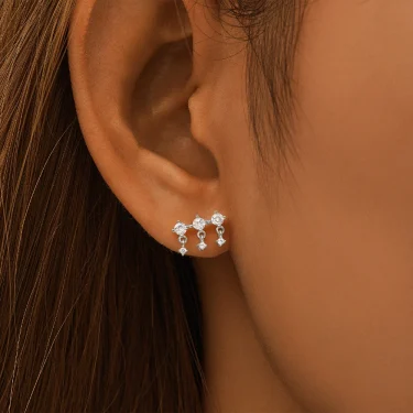Aide 925 Sterling Silver Single Row Mini Zircon Dangling Piercing Stud Earrings For Women K Gold Simple Elegant Fine Jewelry 2