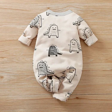 Newborn Clothing Solid Color Fashionable Children's Jumpsuit Long Sleeved Cute Cartoon Dinosaur Girl Boys Autumn/Winter Jumpsuit 2
