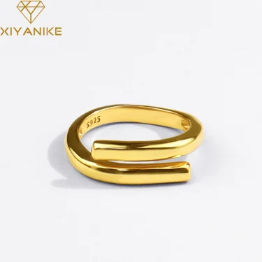 XIYANIKE Silver Color Double Layer Geometric Ring Female Charm Fashion Simple Opening Light Luxury Handmade Jewelry Gift 1