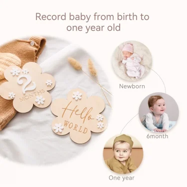 1Set Wooden Baby Month Milestone Card Flower Shape Record Card Newborn Birthday Gift Souvenir Baby Photo Photography Accessories 4